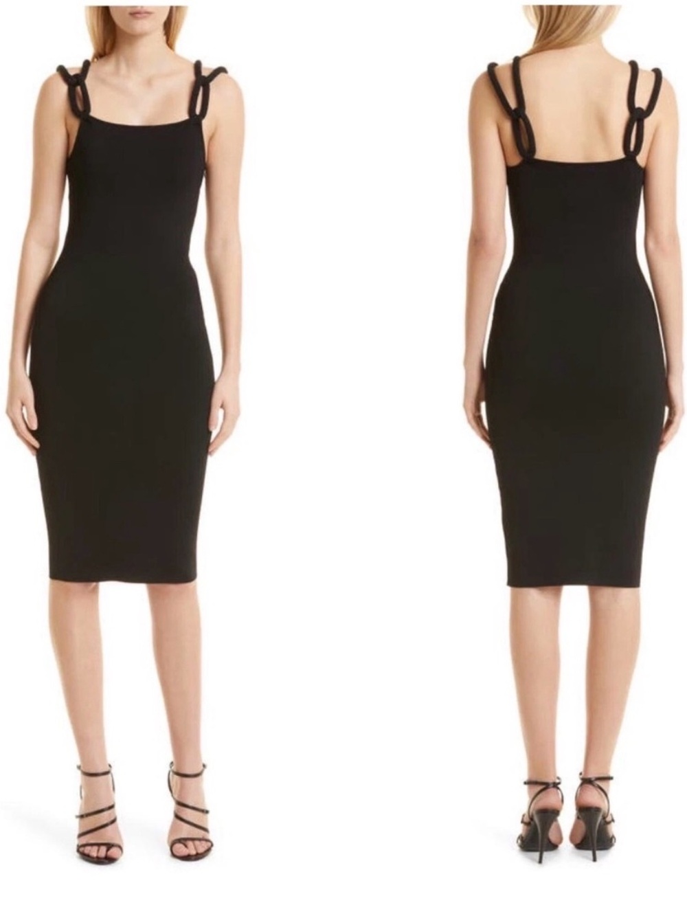 NWT Alice + Olivia Alina Cord Chain Strap Knit Midi Dress Black